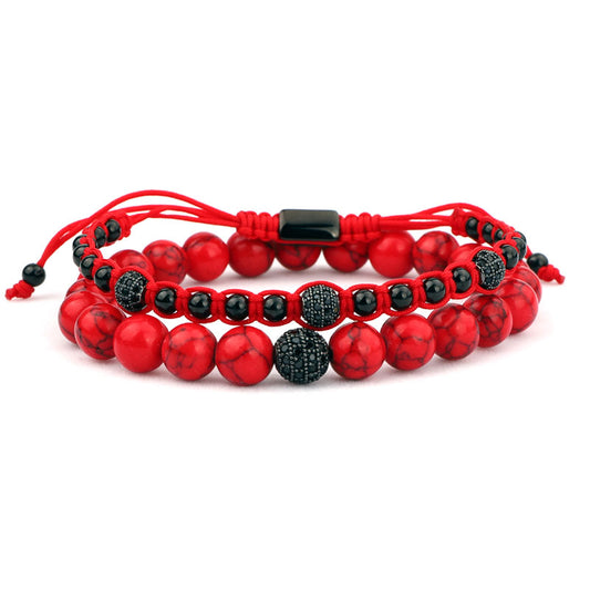 Pulsera set cuencas rojas y negras Hombre P11063