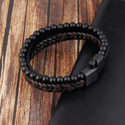 Pulsera cuero y onix mate Hombre P11326