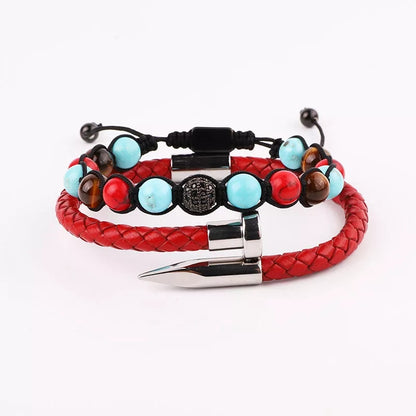 Pulsera Set Cuero Rojo y Cuencas P11511