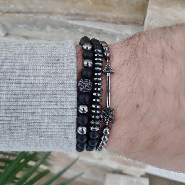 Pulsera Set Cuencas y Acero Negra Hombre y Mujer P11749