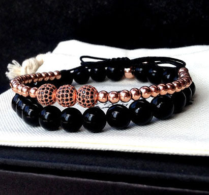 Pulsera Onix Negro y Rosa P8093