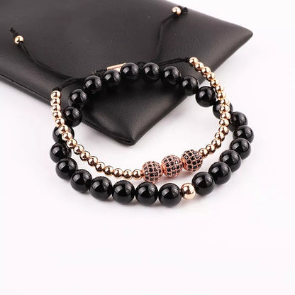 Pulsera Onix Negro y Rosa P8093