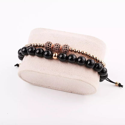 Pulsera Onix Negro y Rosa P8093