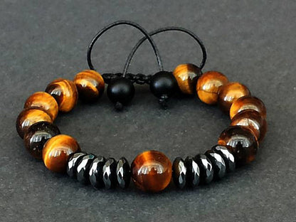 Pulsera cuencas hematita y ojo de tigre hombre P8954