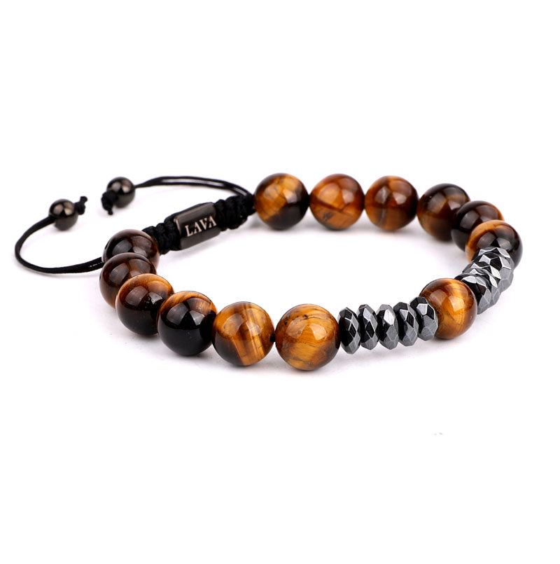 Pulsera cuencas hematita y ojo de tigre hombre P8954